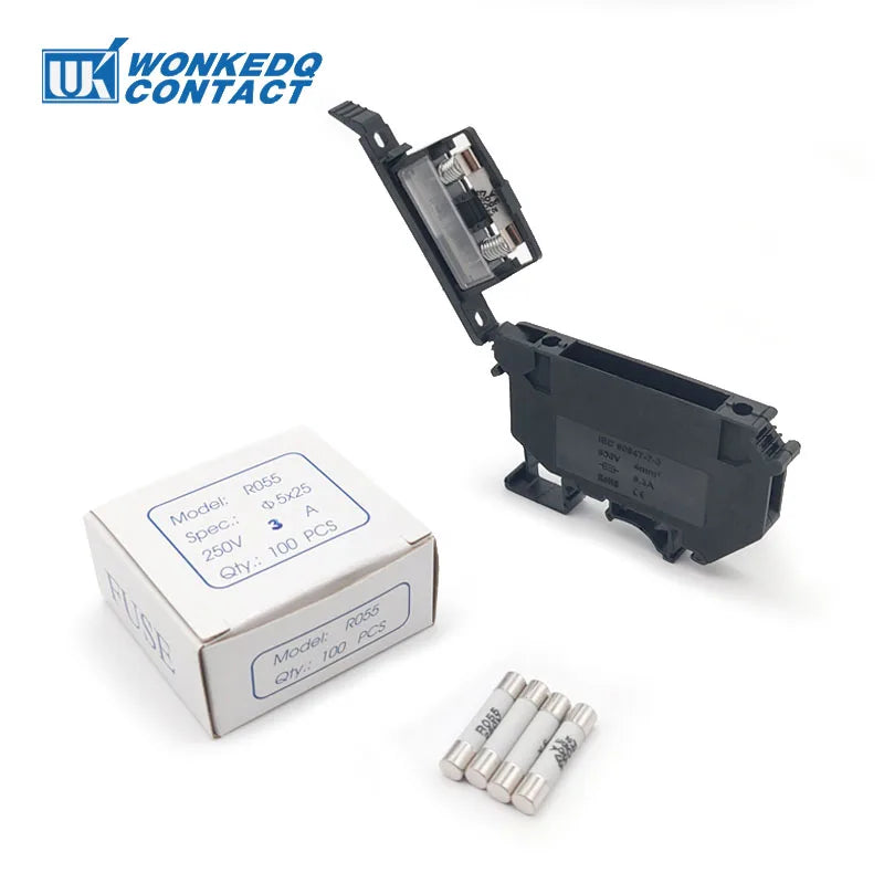 10Pcs UK5-HESI Screw Din Rail Terminal Block Fuse Holder 5*25mm 24V/220V LED With Disconnect Lever Wire Electrical Connector