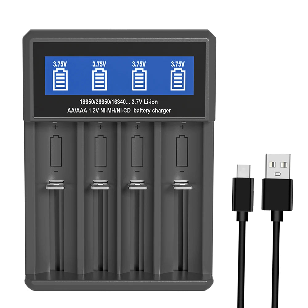 PHOMAX USB LCD Battery Smart Charger 2/4 Slots Dual For 18650 3.7V Rechargeable Lithium Battery For 1.2V NI-MH AA / AAA Battery