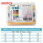 Metal Film Resistor Assortment Kit 300/600PCS 30 Values 1/4W 0.25W 1% Tolerance 10Ω~1MΩ High Precision Resistors for Arduino
