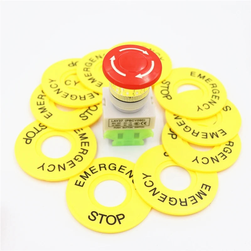 10 sets of mushroom head power switch emergency stop switch 10A 22mm button switch + STOP sign