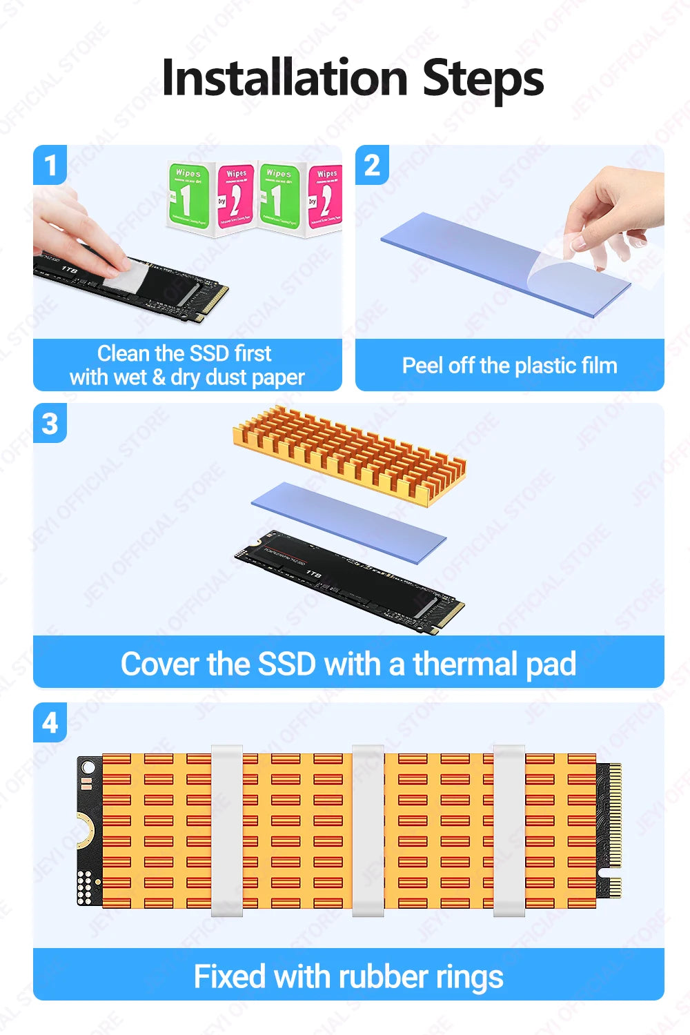 JEYI M.2 2280 SSD Heatsink Aluminum Cooler Multi-version NVMe Radiator with Thermal Pad,Dust Paper for PS5/PC/Laptop