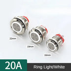 16/19/22mm 20A High Current Metal Push Button Switch IP67 Waterproof LED Light Momentary Latching Car Engine Power Switch Red