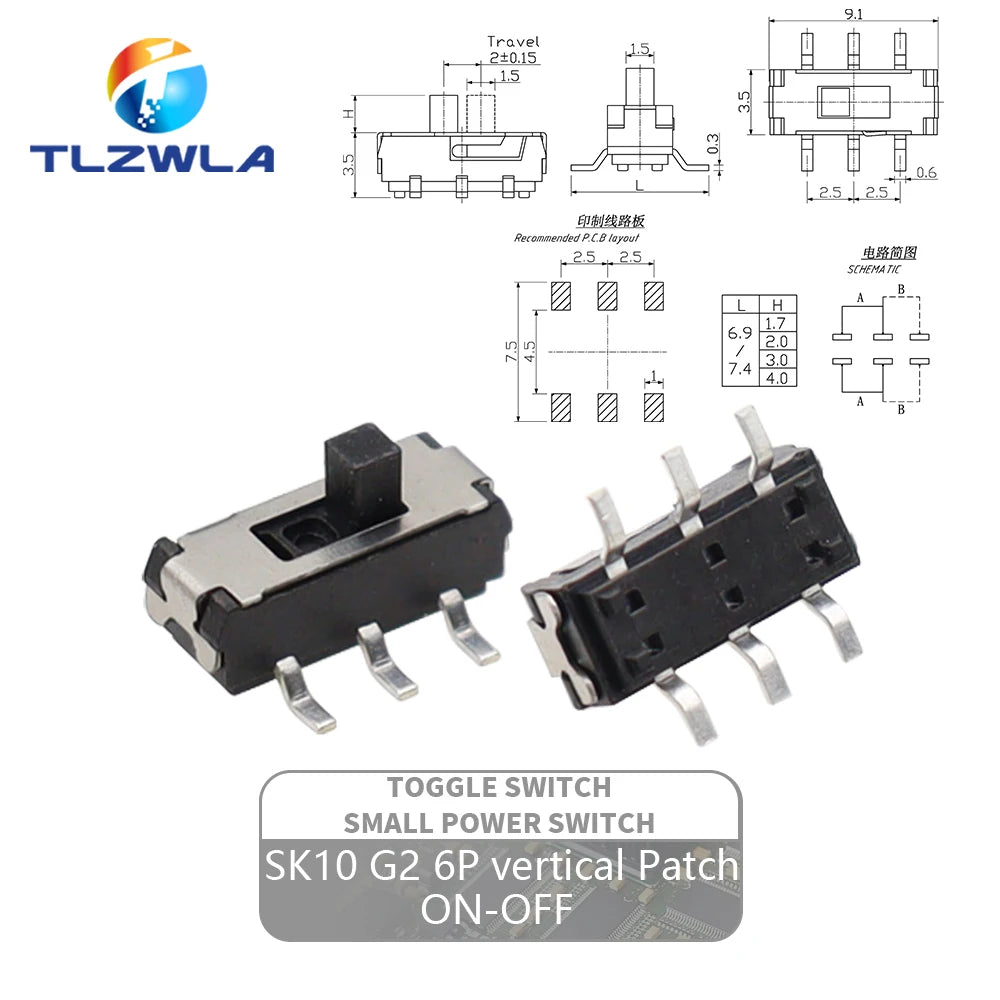 10PCS Slide Switch Micro-power Toggle Switch Single and Double-row Direct-inserted Horizontal Sliding Second Gear Third Gear