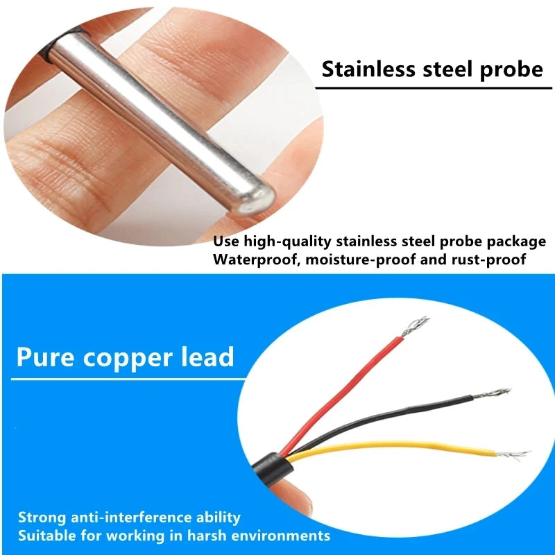 1PCS DS1820 Stainless Steel Package Waterproof DS18b20 Temperature Probe Temperature Sensor 18B20 5M