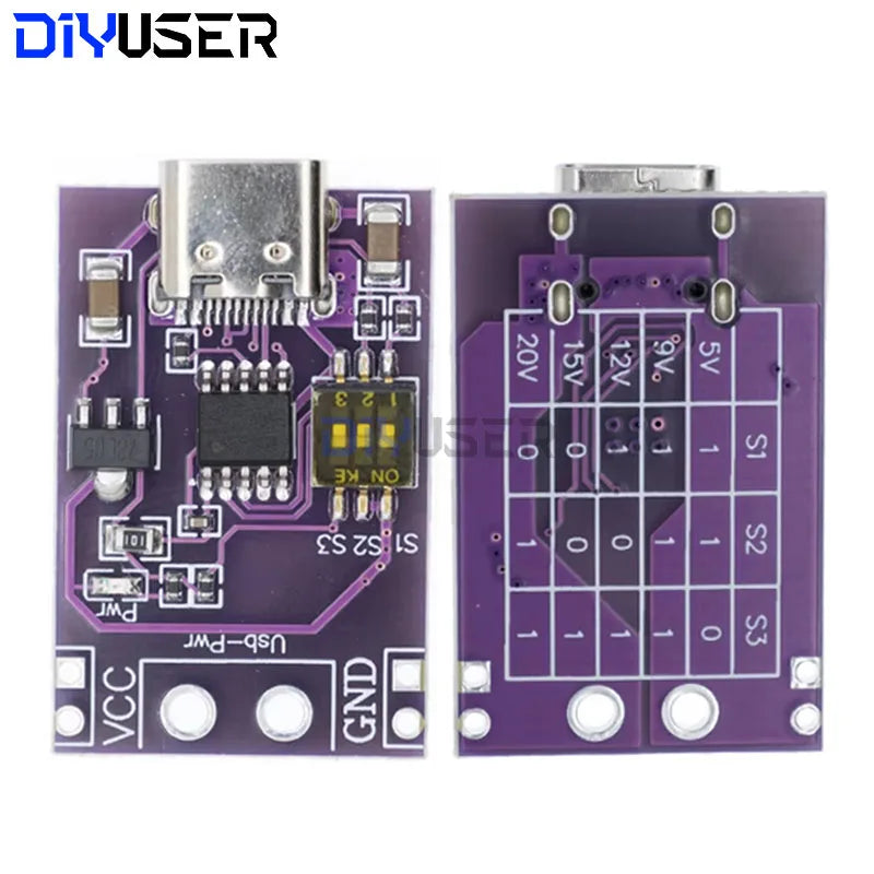 DIYUSER  Type-C QC AFC PD2.0 PD3.0 to DC Spoof Scam Fast Charge Trigger Polling Detector USB Notebook Power Supply Change Board