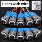 10 pcs  Latching Push Button Switch Metal Shell 16/19/22mmWaterproof Power Symbol Pattern Self-Locking Momentary Fixed 1NO 1NC