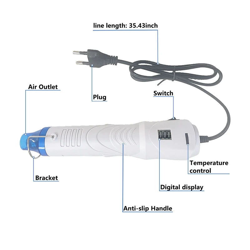220V HEAT GUN Hot Air Gun Electric Power Temperature Blower 250W Display DIY Craft Embossing Shrink Wrapping PVC Cable Repair