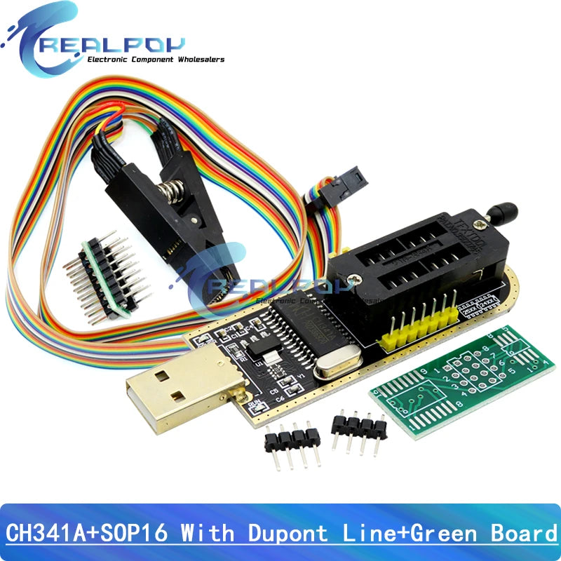 CH341A 24 25 Series EEPROM Flash BIOS USB Programmer Module With SOP16 SOIC16 Test Clip for 25 series RT809F TL866CS TL866A
