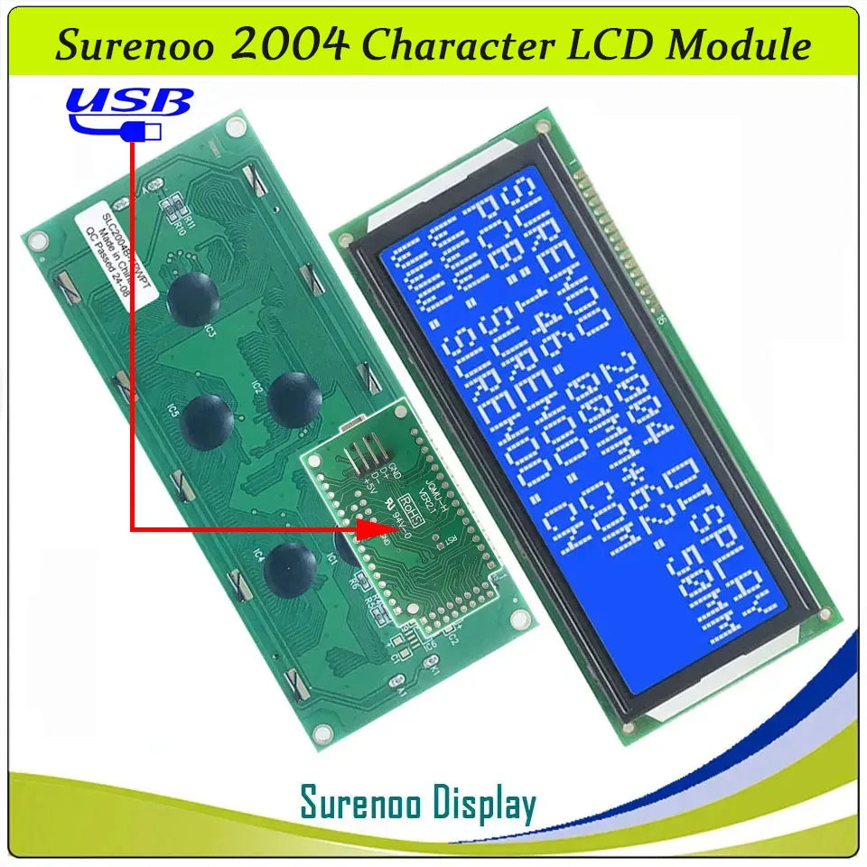 Surenoo 204 20X4 2004 Parallel Serial IIC I2C LCD2USB USB2LCD RS232 UART TTL Large Character LCD Module Display Screen Panel LCM