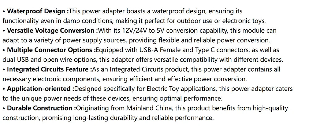 Waterproof 12V 24V to 5V 3A Converter DC-DC Step Down Module Power Adapter USB-A Female/Type C/dual USB/open Wire Connector