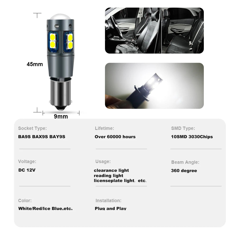 Nlpearl 2x Signal Lamp BA9S T4W  Led Bulb BAX9S BAY9S H21W H6W LED 12V Car Led Bulb Canbus 3030 Chips Interior Light Dome Lamp