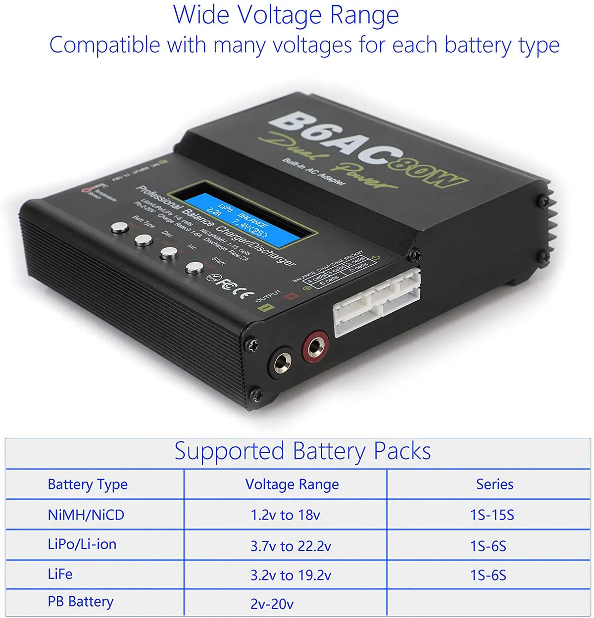 IMAX B6AC 80W 6A Lipo Battery Balance Charger LCD Display Discharger For RC Model Li-ion LiFe Nimh Nicd PB Lipo Battery Charging