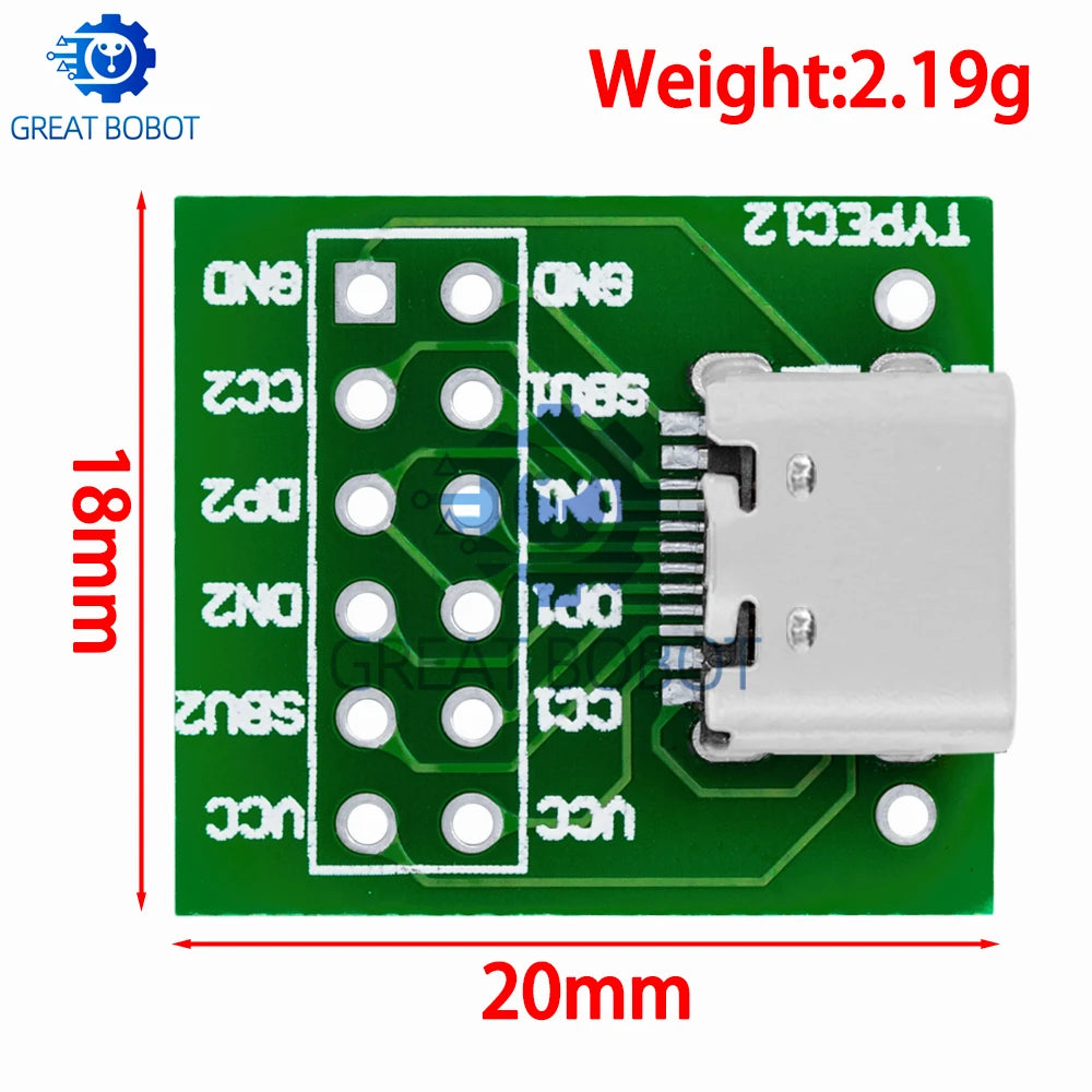 1~10PCS 5‌v 3a USB-C to DIP Breakout Board - Type-C Female Solderable Adapter with 24-pin Header for PCB Prototyping