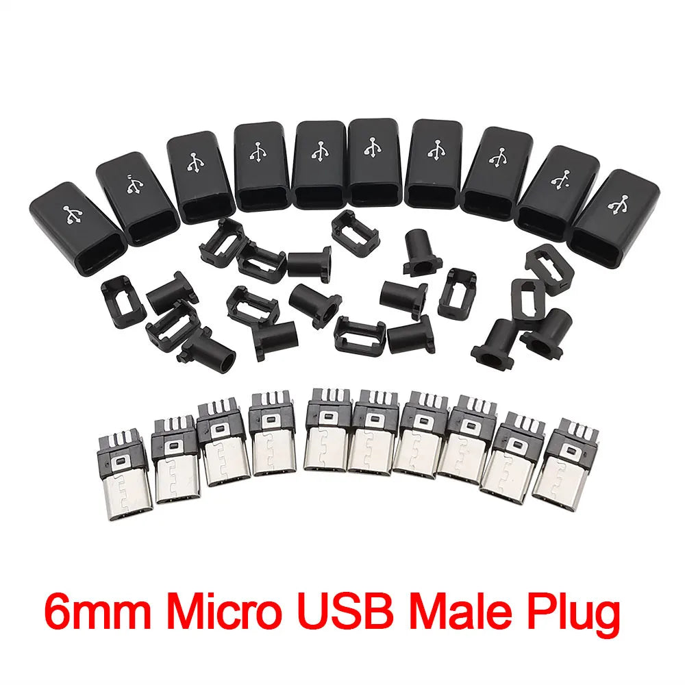10Pcs 6mm Micro USB Connector 4 in 1 Micro USB Welding Type Male 5Pin Plug DIY Tail Charging Socket Connector With Plastic Cover