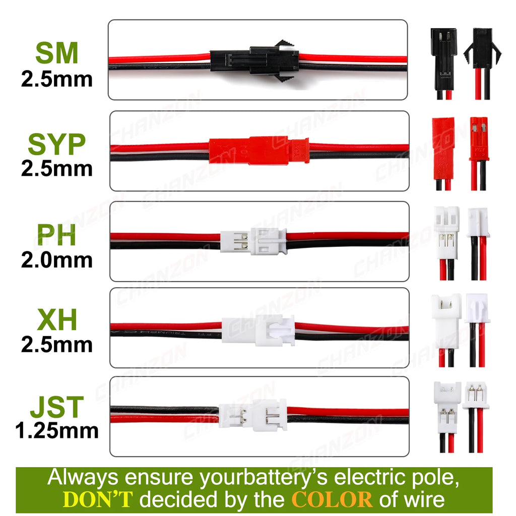SM XH PH 2.54mm 1.25mm JST Connector Cable for 2 Pin Balance Adapter XH2.54 2.54 1.25 2Pin 2P Battery Male Female Connect Plug