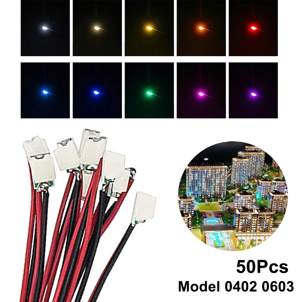 50Pcs/bag 0402 0603 DIY SMD Lamp Wired Micro Litz Led Pre-soldered Chip Wired 3V Railway Model Toy Light DIY Leads Wires 30cm