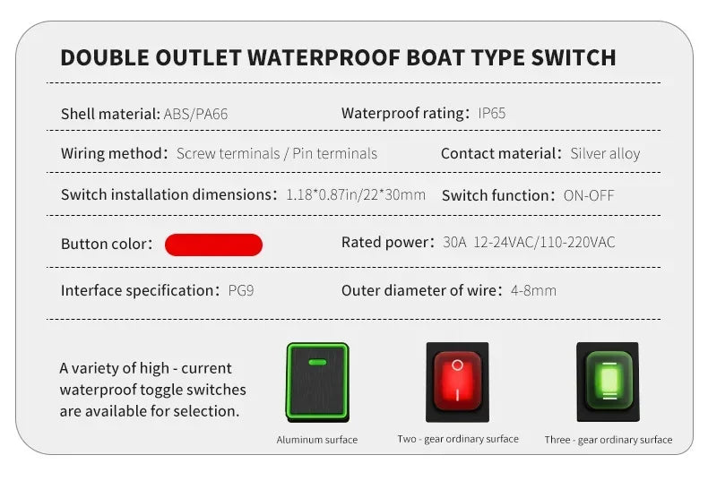 FILN 30A 12V 24V 220V Waterproof Inline Toggle Switch with LED IP65 Sealed Outdoor Box Inline Cord Rocker Switch Power