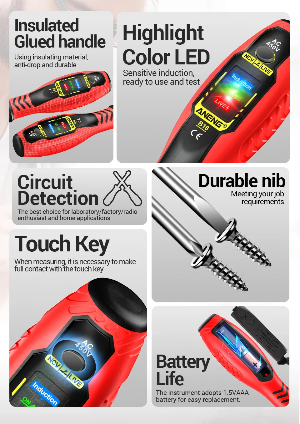 ANENG ST170 Clamp Meter Digital Multimeter Tester 500A AC Current AC/DC Voltage+B18 Highlight Voltage Tester Pen Electrician Set