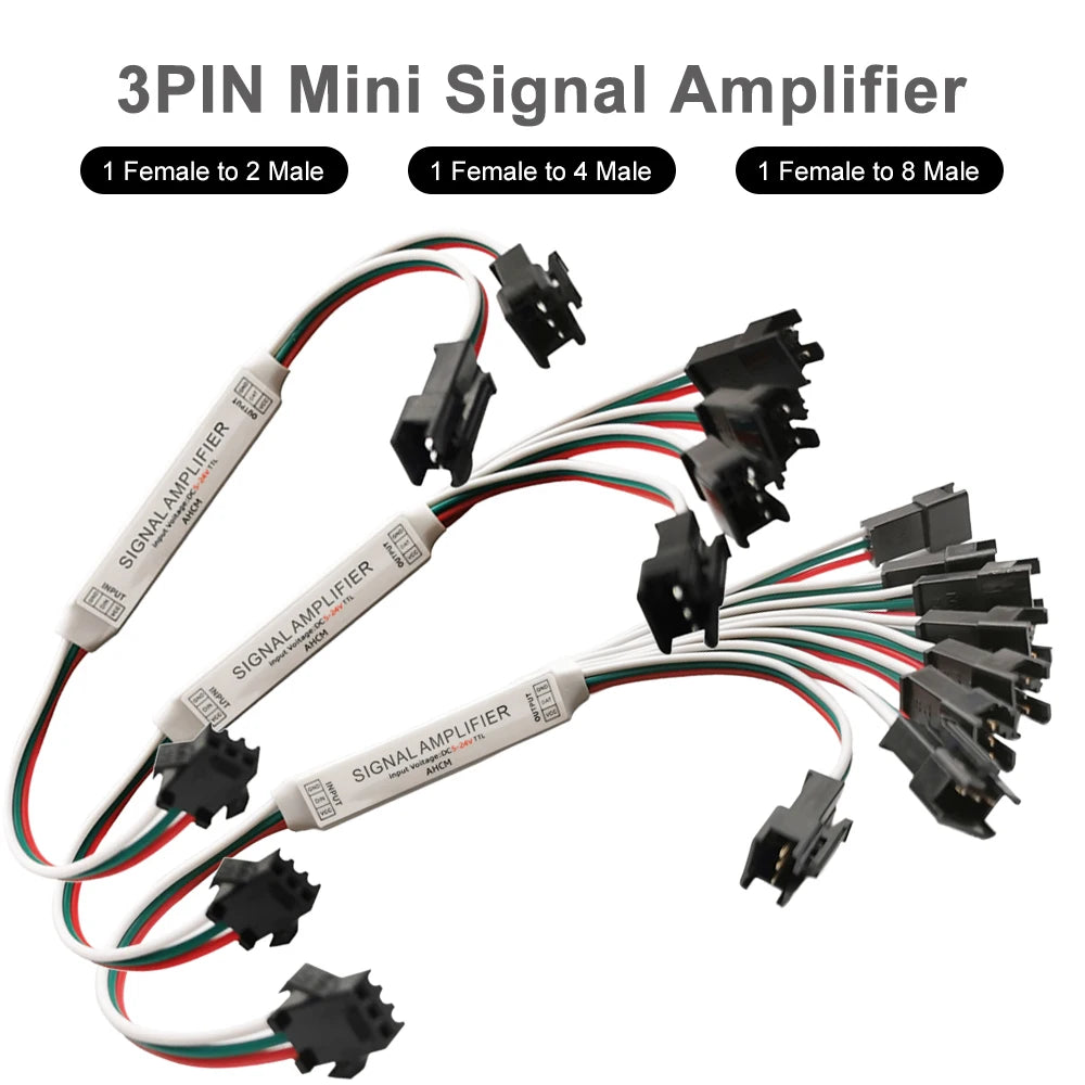 LED Strip Mini TTL Signal Amplifier Repeater 1 TO 2/4/8 For WS2812B WS2811 SK6812 3Pin RGB Addressable Pixel Light Module 5-24V