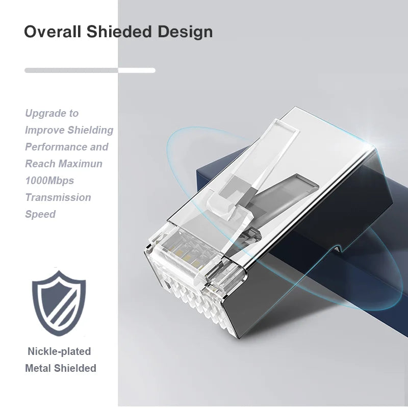 ZoeRax RJ45 Cat6A Cat6 Cat5e Pass Through Connector Gold Plated 3 Prong 8P8C Modular Plug for UTP/STP Stranded Ethernet Cable