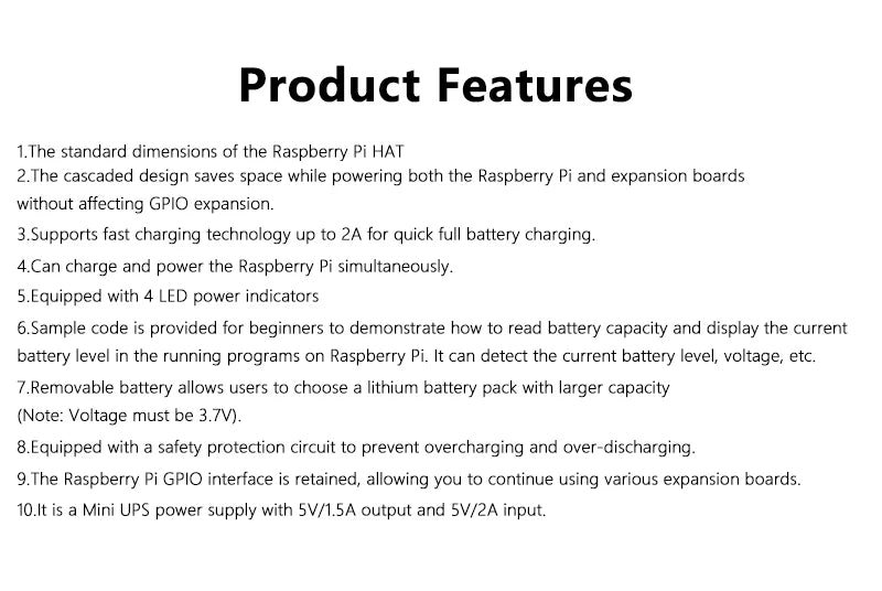 Raspberry Pi 4 / PI5 UPS Uninterruptible Power Supply HAT Lithium Battery Module RPi-UPS-H