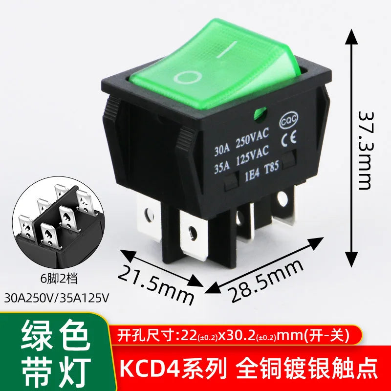 5PCS 16A 20A 30A Rocker Switch 220V 120V KCD7 KCD4 4 6 Pin Rocker Toggle Switch SPDT ON OFF Red Lighted Heavy Duty T125 T85