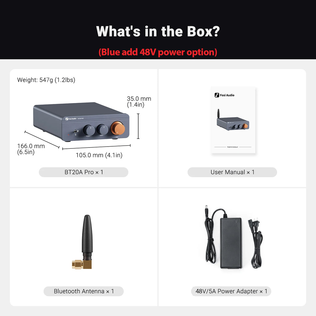Fosi Audio BT20A Pro TPA3255 Bluetooth Sound Power Amplifier 300W X2 Mini HiFi Stereo Class D Amp Bass Treble For Home Theater