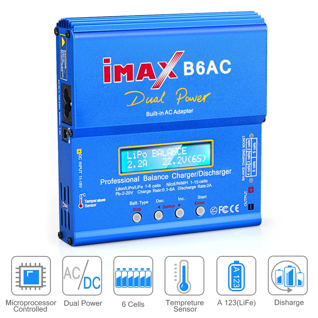 iMAX B6AC 80W 6A Lipo Charger Balancer For Nimh Nicd Lipo LiFe Li-ion Pb Battery LCD Screen Display RC Charger Discharger XT60