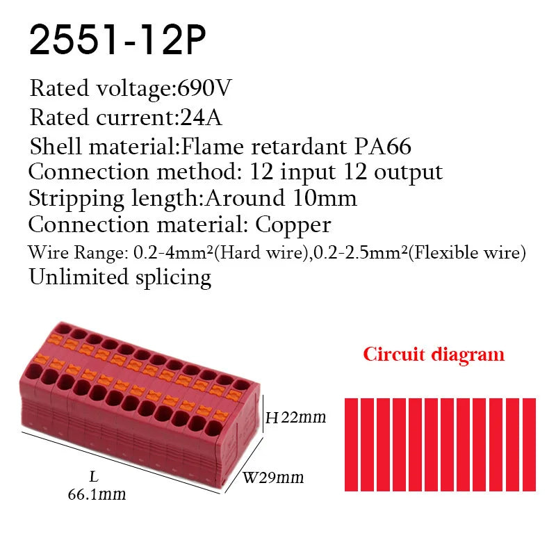 Push-In Wire Connectors Electrical Cable Terminal Block Multiple In/out DIN Rail Mount With Fixing Hole Spliceable DIY connectio