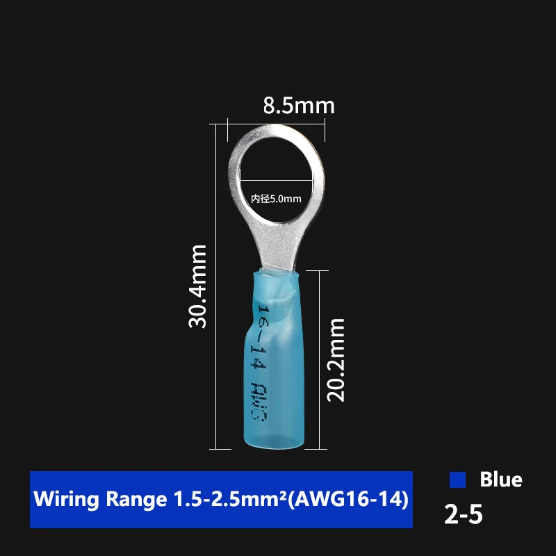 Heat Shrink Ring Round Insulated Terminals Wire Cable Connectors Wiring Crimp Terminals RV1.25/2-5/6/8 Marine Seal Up Waterproof