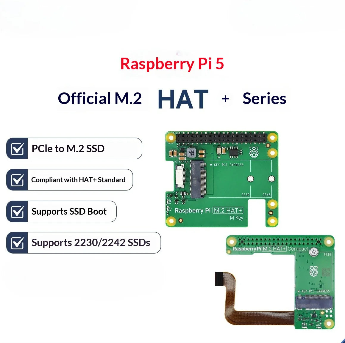 Raspberry Pi 5 Pcie To M.2 Hat+ Compact Expansion Board Ssd Solid State Drive Nvme Pi5