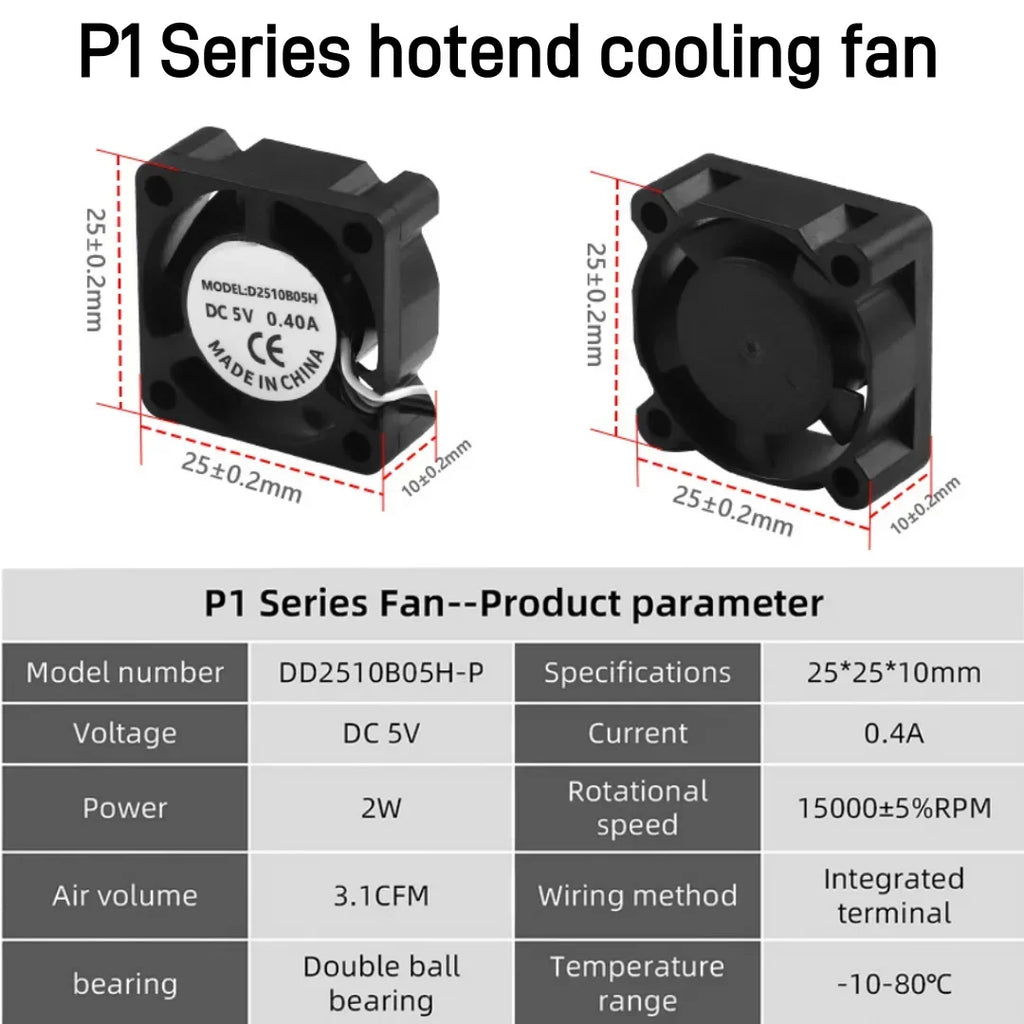 Bamboo Lab X1 P1 Hotend Cooling Fan with Cable for 3D Printer Rapid Accessories Heater Thermistor Compatible with X1C P1S P1P Mo