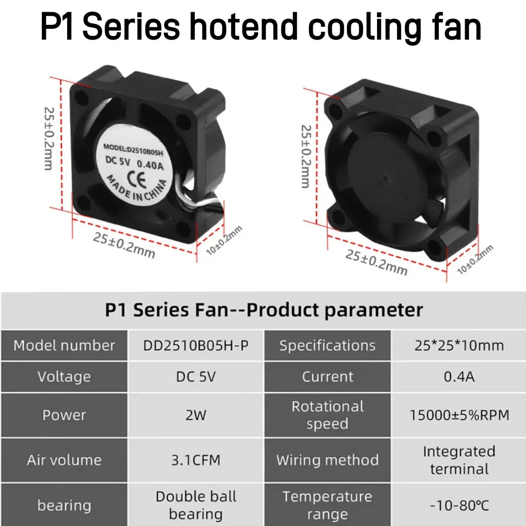 Bamboo Lab X1 P1 Hotend Cooling Fan with Cable for 3D Printer Rapid Accessories Heater Thermistor Compatible with X1C P1S P1P Mo