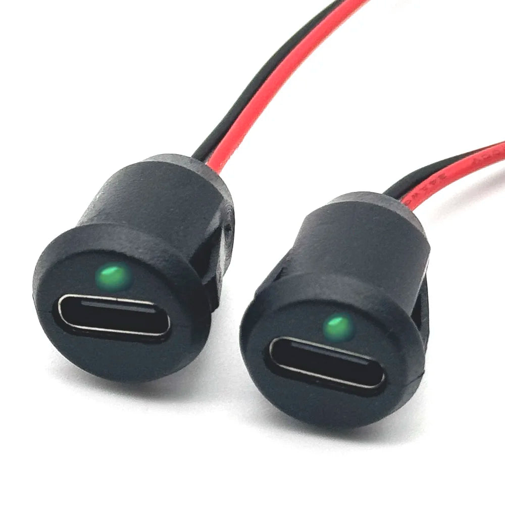 1/10pc USB Type C Input Type Charging Socket With LED Lights Plate 2pin Waterproof USB-C Power Port TYPE-C Female Connector Jack