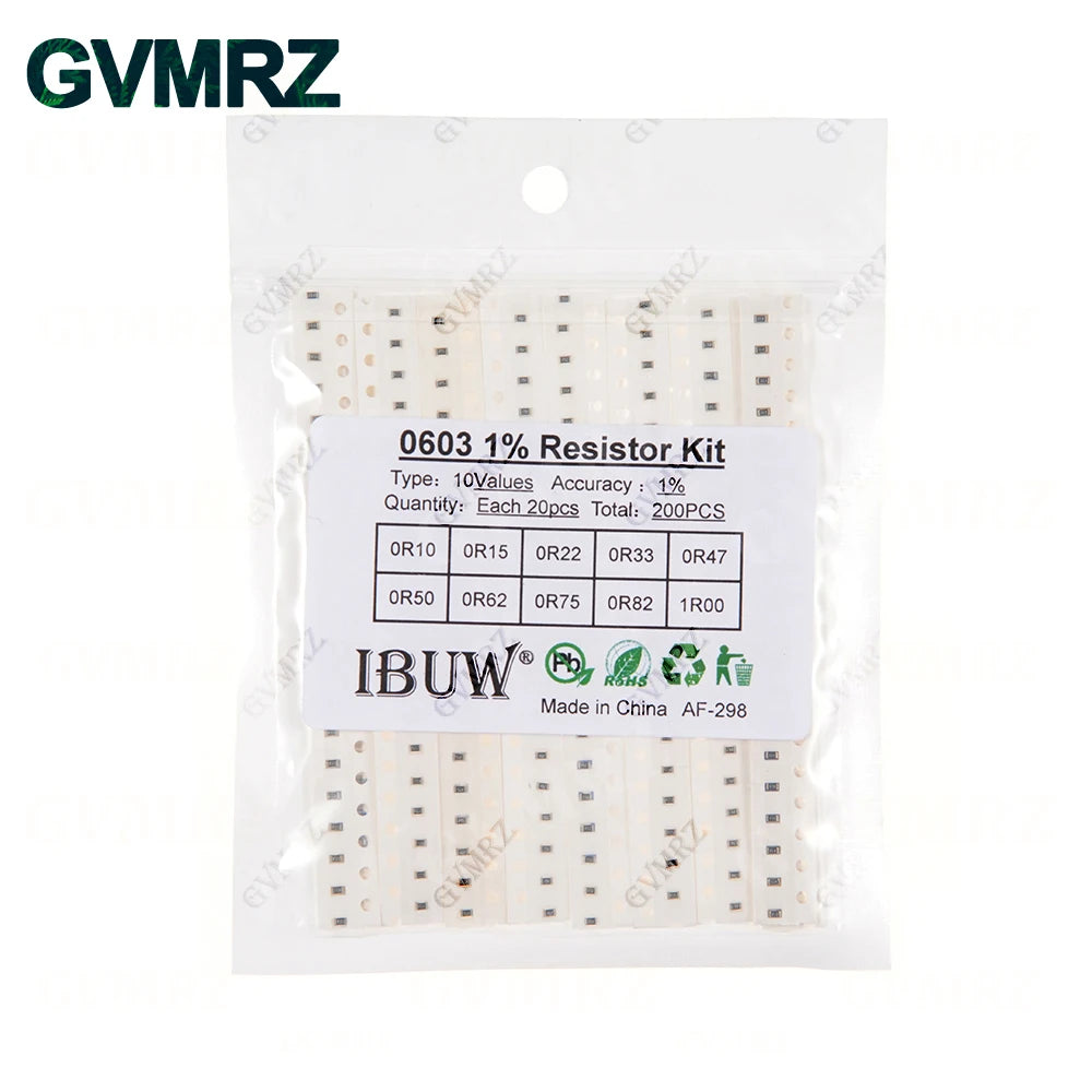 0201 0402 0603 0805 1206 1% 5% SMD Resistor Assorted Kit 1R-1M 10K 100K 1K 100R Resistance Set DIY