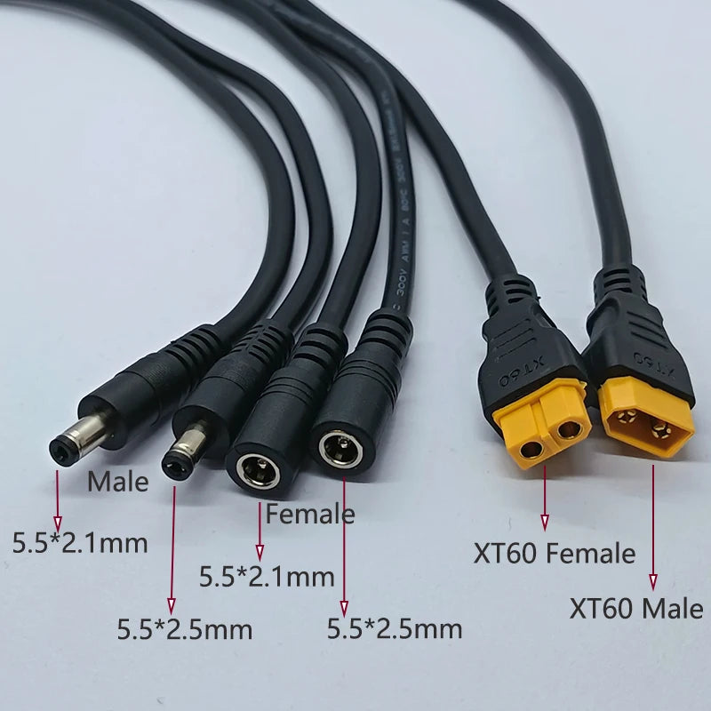 1PC XT60 To DC5.5*2.1/2.5mm Power Adapter Cable1.5mm² Cabe 30CM 15A Connector For Solar Charger Battery Charging Adapter Wiring