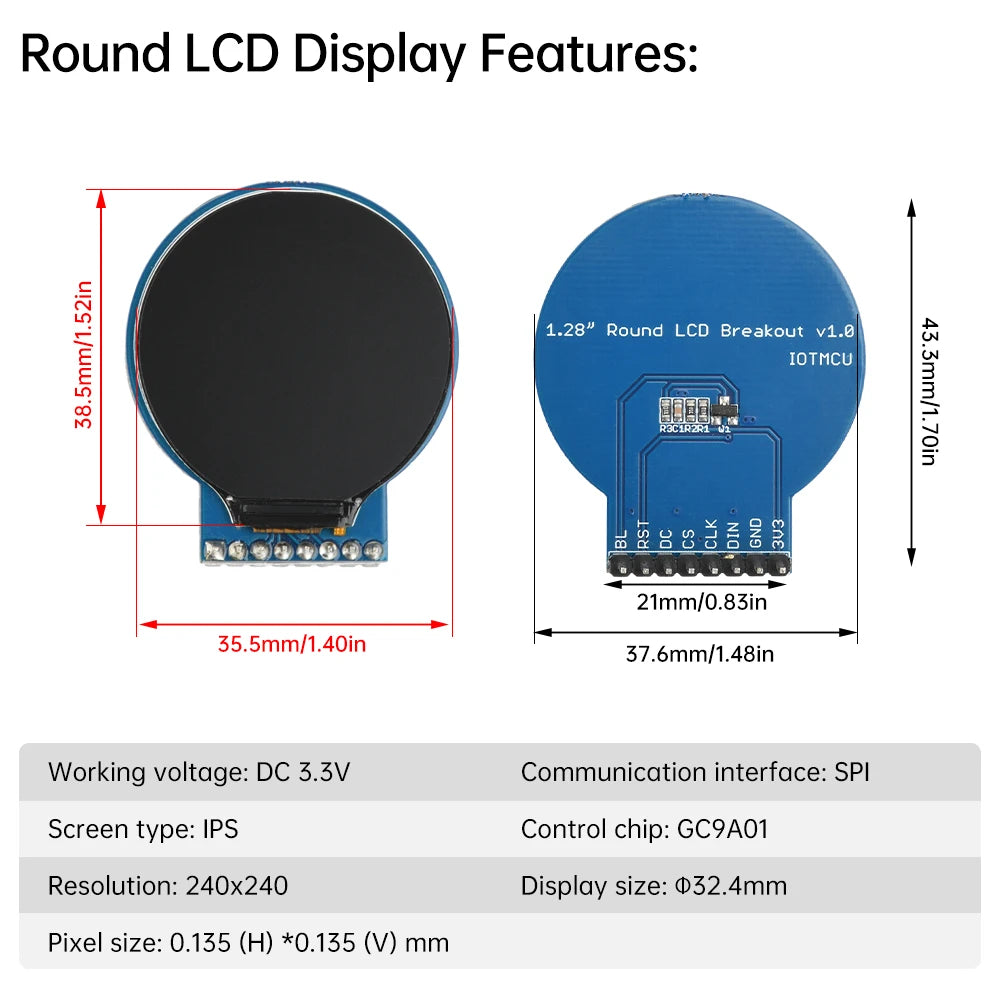 1.28-inch Circular LCD Display ESP8266 Development Board NodeMCU Expansion with GC9A01 Chip 240x240 Resolution for IoT Projects