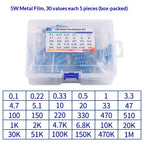 1% 5%  Metal Film Resistor Assortment Kit 1/4W 1/2W 1W 2W 3W 5W Through Hole 30/41/130 Values Electronic Components 300 600 2600