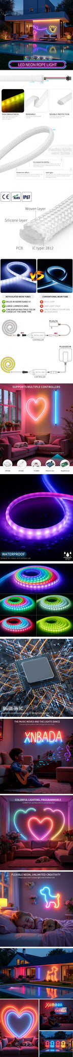 DC5V WS2812B Elliptical Reticulate Pattern Neon Addressable LED Strip WS2812 60Leds/m 360Degree Smart Silicone Led Light IP67