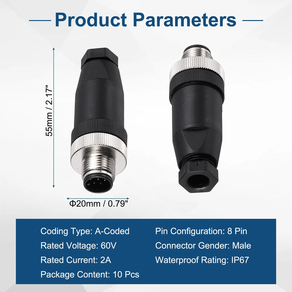 10Pcs 4/5/8 Pin M12 Male/Female Aviation Wire Connector A Code Waterproof IP67 Circular Connector Aviation Plug for Automation