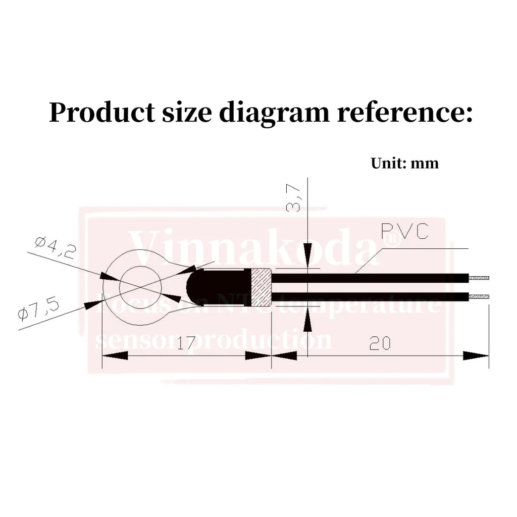 10pcs NTC Thermistors Surface Mount Diameter 4.2mm Temperature Sensor Probe Fixing Head B3950-1% 10K 50K 100K L2cm Tin-Plated