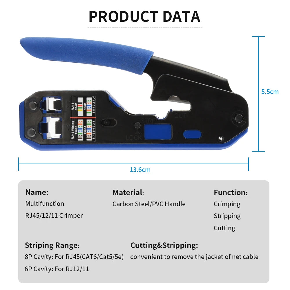 RJ45 Crimping Tools Pliers Network Cable Crimper Wire Stripper Cutter Ethernet Clip Tongs RJ45 RJ12 RJ11 Cat6 Cat5e Cat5