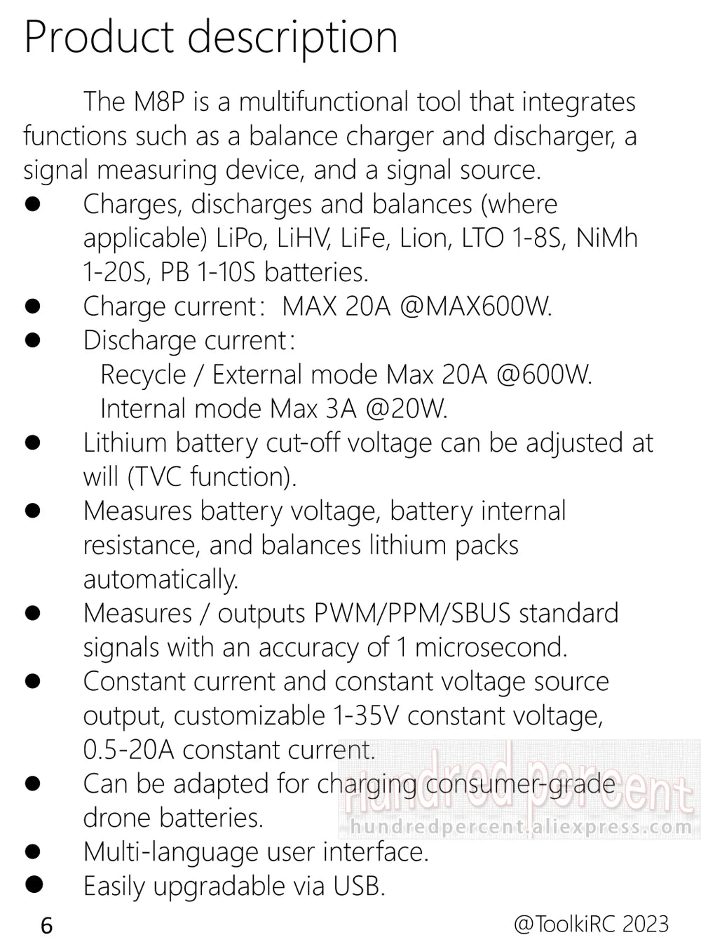 ToolkitRC M8P Intelligent Charger 1-8S 600W 20A Remote Control Car Aviation Model Aircraft Lithium Battery FPV Fast Charging