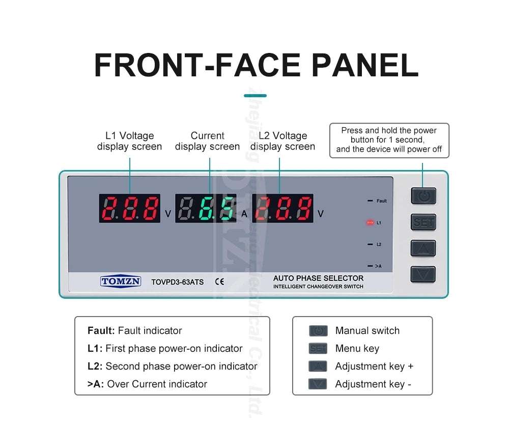 TOMZN Dual Power Automatic Transfer Switch Relay Over Under Voltage Current Protection with LED Display and Overload Cut Off