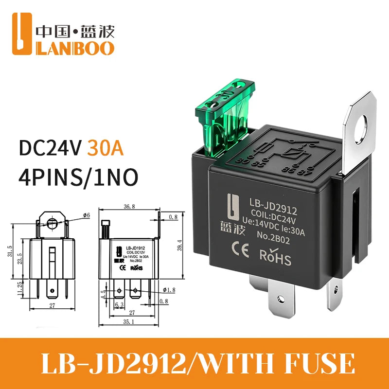 LANBOO 30A High Current Car/Auto Relay 12V 24V 30A with 4PIN/5PIN Applications Include Lighting Control and Horn Control.