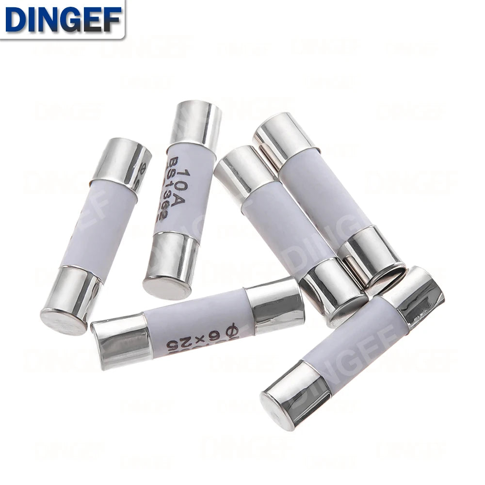 10PCS 6*25mm Ceramic Fuse 6*25 Ceramic insurance Tube 6X25MM 0.5A 1A 2A 3A 5A 6A 7A 8A 10A 15A 20A 25A 30A 250V RO57 Fuse BS1362