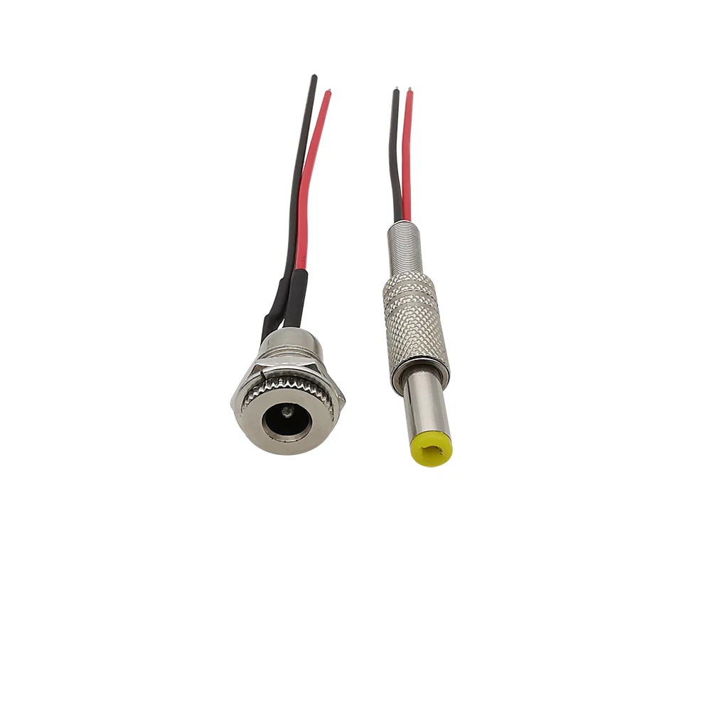 5.5 x 2.1mm 5.5 x 2.5mm DC Power Male Plug DC-099 DC Socket Threaded Panel Mount Female Connector Adapter With 20AWG Cable Wires