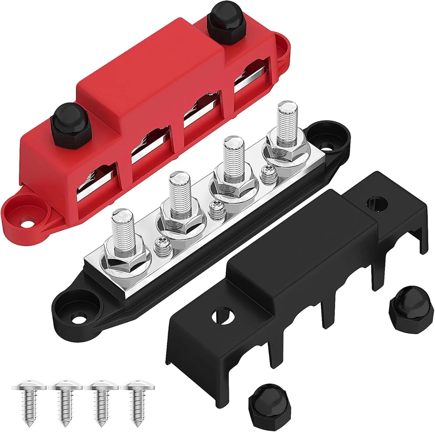 Bus Bar 12V 250A Power Distribution Block 4 X M10 / M8 Studs Marine Bus Bar 12 Volt Battery Busbar Terminal Block for Car Boat