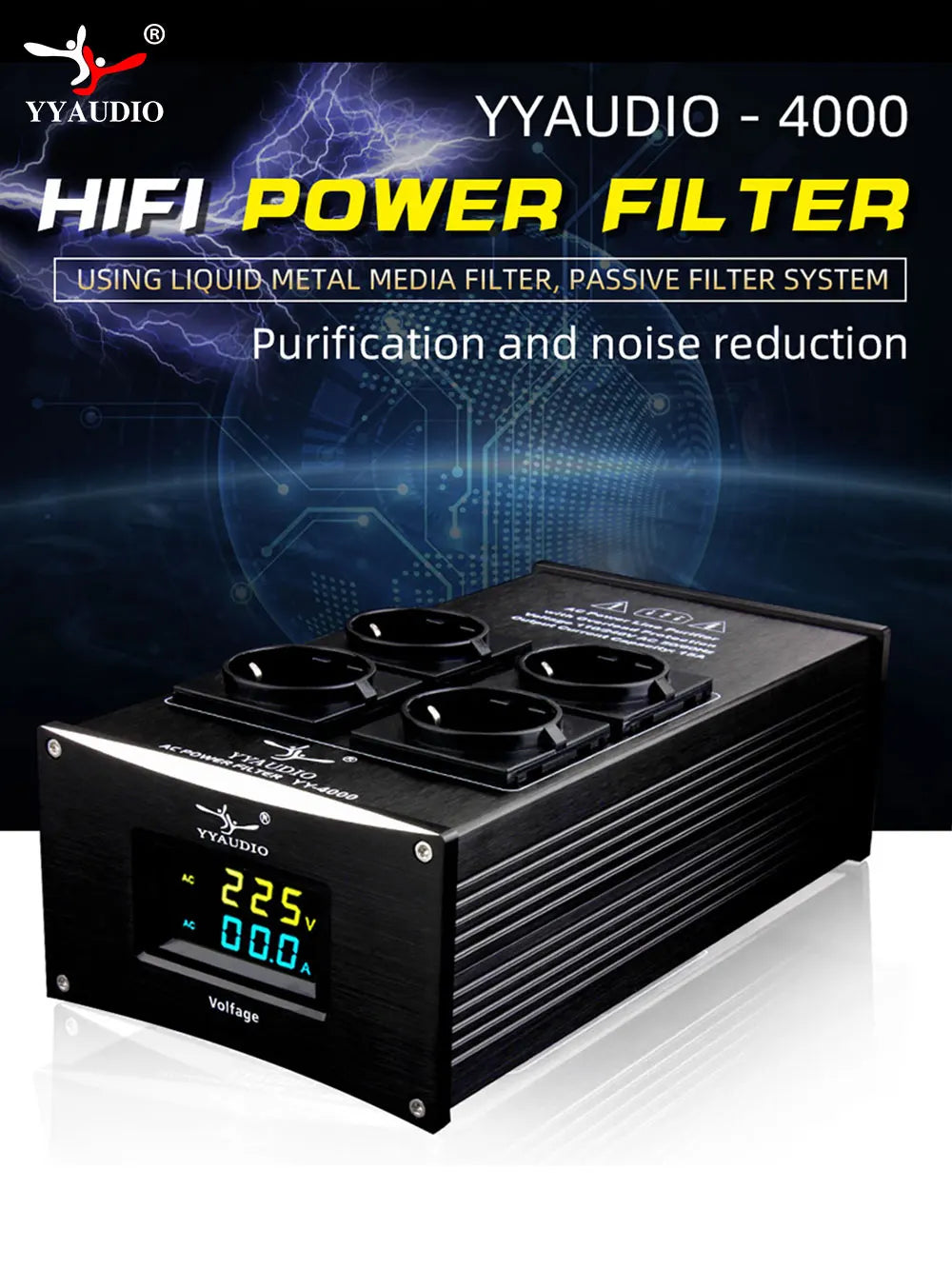 YYAUDIO HiFi Audio Noise AC Power Filter Power Conditioner Power Purifier Surge Protection with EU Outlets Power Strip