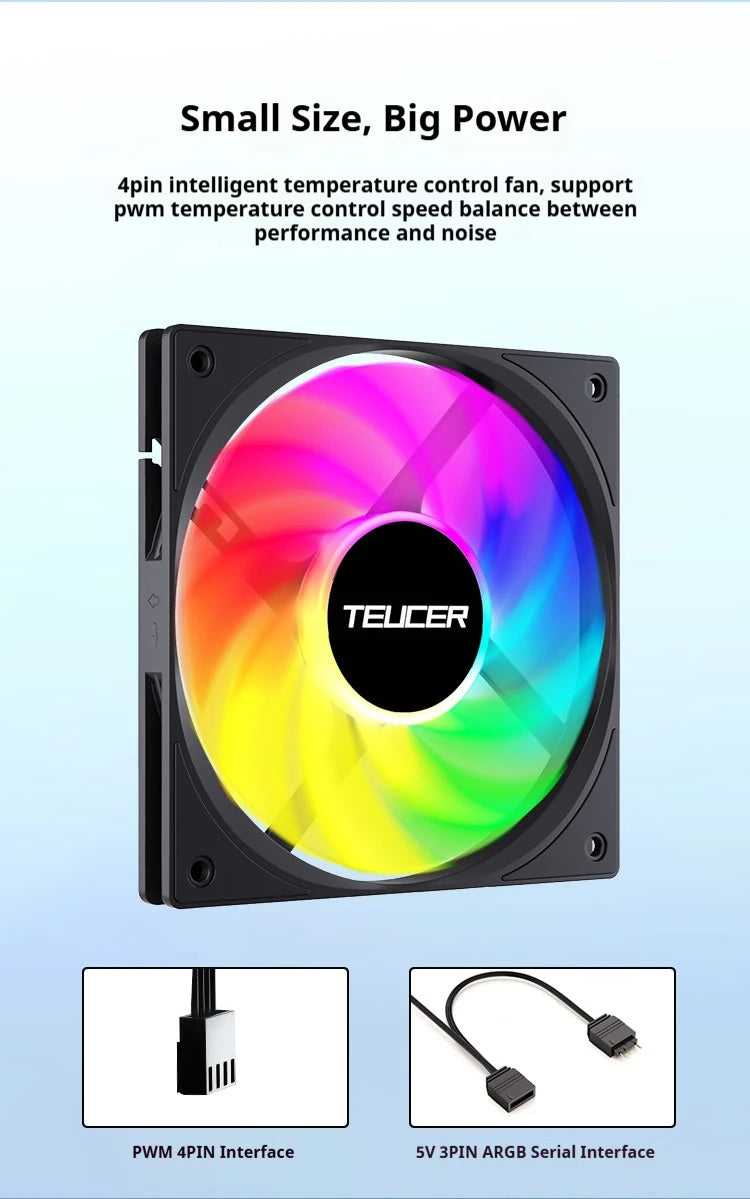 TEUCER UT-12015 120mm ARGB FDB Bearing Slim Cooling Fan High-Performance PC Case Fan for CPU Cooling and PC Builds